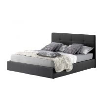 6 POINTS, Lit coffre existe en plusieurs dimensions en tissu gris, avec option matelas Aloe Vera 18cm