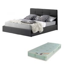 6 POINTS, Lit coffre existe en plusieurs dimensions en tissu gris, avec option matelas Aloe Vera 18cm