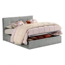 6 POINTS, Lit coffre existe en plusieurs dimensions en Velours bleu, avec option matelas Aloe Vera 18cm