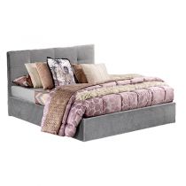 6 POINTS, Lit coffre existe en plusieurs dimensions en Velours bleu, avec option matelas Aloe Vera 18cm
