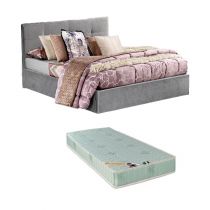 6 POINTS, Lit coffre existe en plusieurs dimensions en Velours bleu, avec option matelas Aloe Vera 18cm