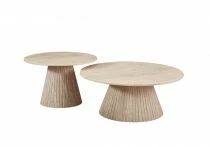 ALBA Lot 2 tables basses rondes 60*45cm + 80*38cm couleur bois jaune