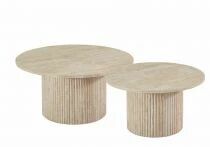 ALBA Lot 2 tables basses rondes 60*45cm + 80*38cm couleur bois jaune