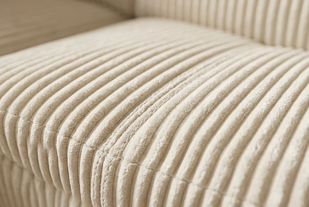 ALPHA, Canap&eacute; d\'angle droite fixe avec repose t&ecirc;te, non reversible, Velours c&ocirc;tel&eacute; Beige