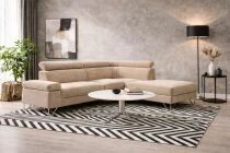 ALPHA, Canap&eacute; d\'angle droite fixe avec repose t&ecirc;te, non reversible,Velours C&ocirc;tel&eacute; Beige