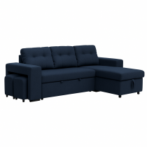 AXEL, Canapé convertible Gigogne réversible en Tissu comprenant 2 poufs et rangement