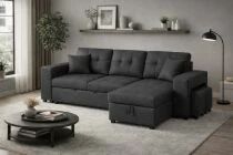 AXEL, Canap&eacute; convertible Gigogne r&eacute;versible en Tissu comprenant 2 poufs et rangement