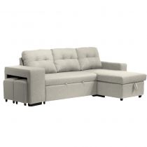 AXEL, Canapé convertible Gigogne reversible en velours comprenant 2 poufs et rangement