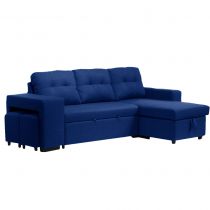 AXEL, Canapé convertible Gigogne reversible en velours comprenant 2 poufs et rangement