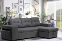 AXEL, Canapé convertible Gigogne reversible en velours comprenant 2 poufs et rangement