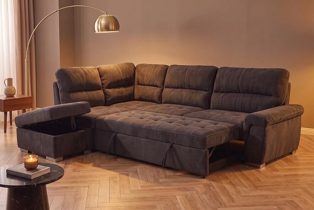 BAMAKO � Canap&eacute; d\'angle convertible gigogne, non-r&eacute;versible droite/gauche � 4 tissus au choix