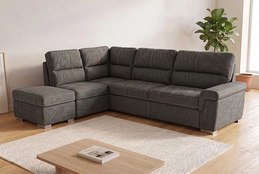 BAMAKO � Canap&eacute; d\'angle convertible gigogne, non-r&eacute;versible droite/gauche � 4 tissus au choix