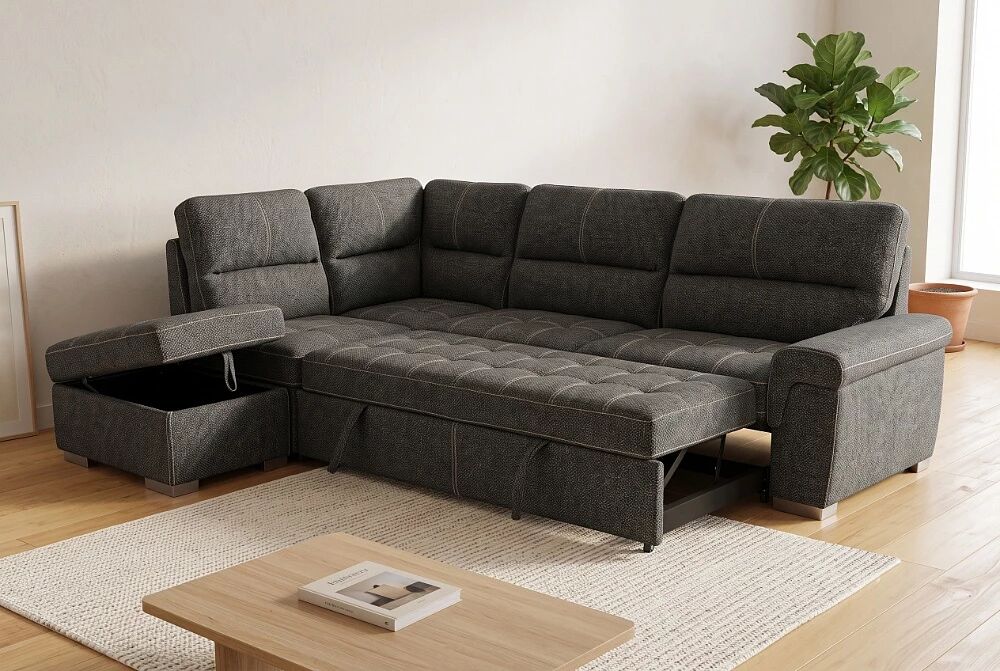 BAMAKO � Canap&eacute; d\'angle convertible gigogne, non-r&eacute;versible droite/gauche � 4 tissus au choix