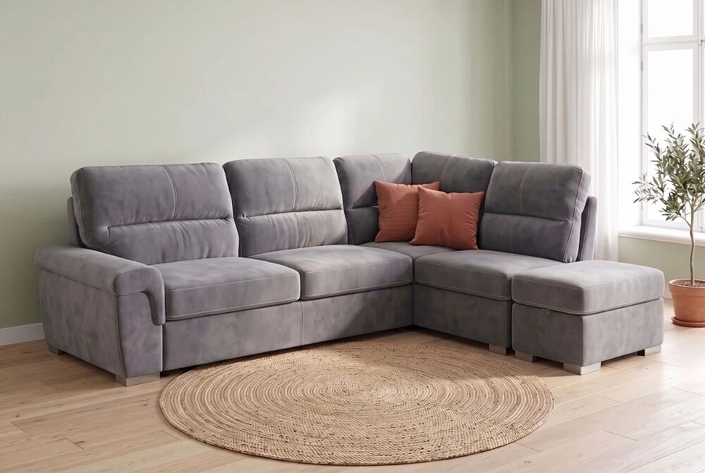 BAMAKO � Canap&eacute; d\'angle convertible gigogne, non-r&eacute;versible droite/gauche � 4 tissus au choix