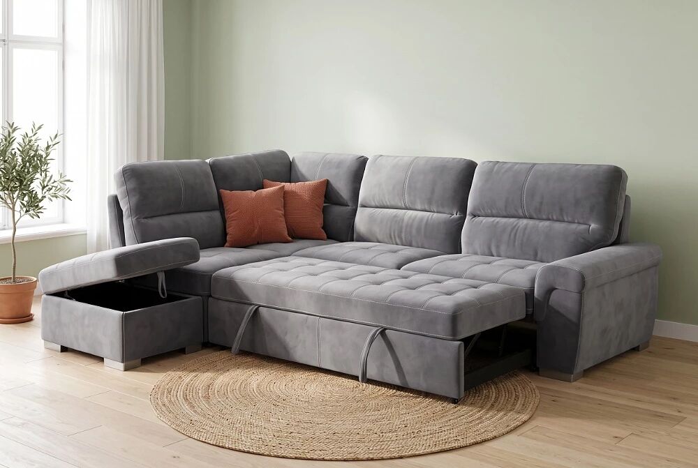 BAMAKO � Canap&eacute; d\'angle convertible gigogne, non-r&eacute;versible droite/gauche � 4 tissus au choix