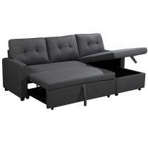 BILBAO, Angle convertible gigogne 2 place + Chaise longue REVERSIBLE. Tissu tweed gris foncé anthracite