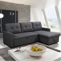 BILBAO, Angle convertible gigogne 2 place + Chaise longue REVERSIBLE. Tissu tweed gris foncé anthracite