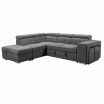 BONO, Grand canapé d\'angle gauche, convertible gigogne 2 places, Pouf coffre, Revêtement Velours cottelé