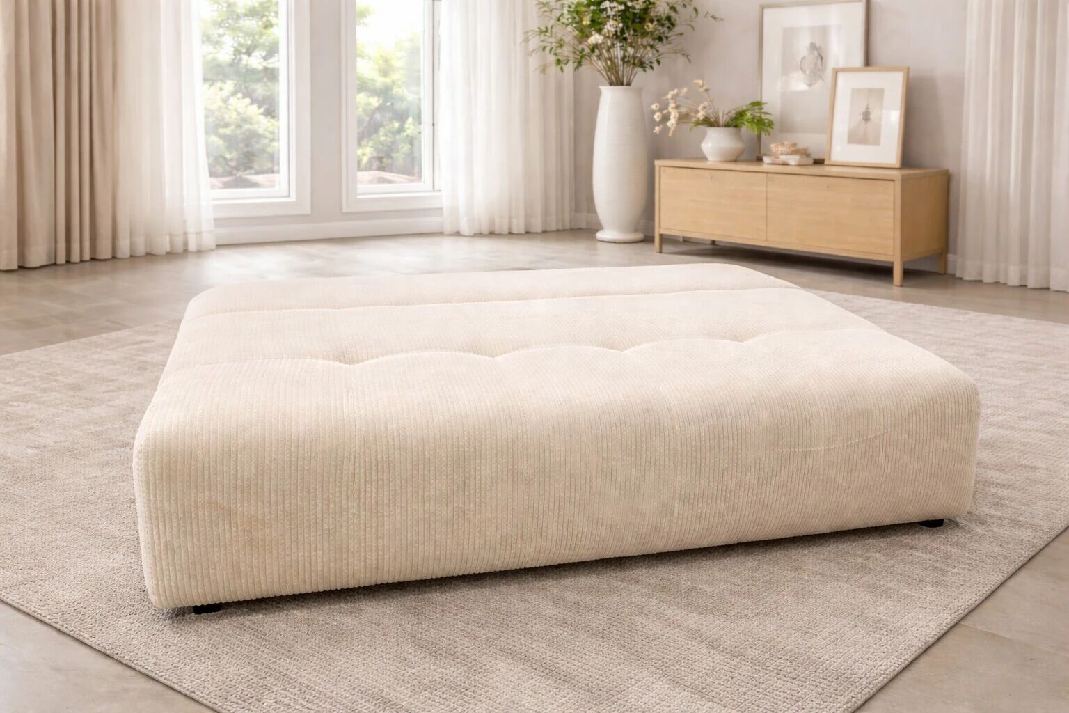 BRENDON - Banquette 3 places � Tissu LINCOLN 03 Ivoire