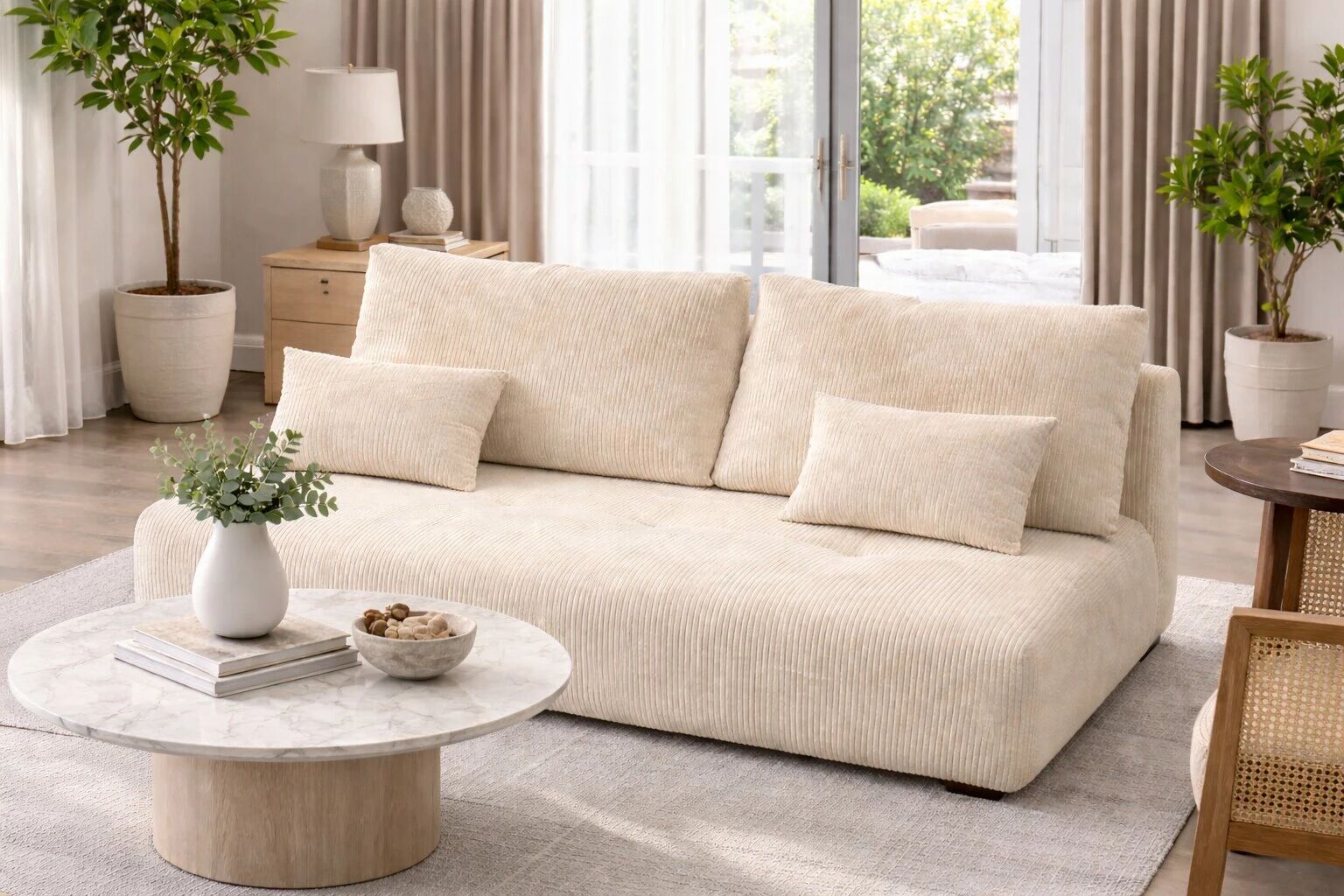 BRENDON - Banquette 3 places � Tissu LINCOLN 03 Ivoire