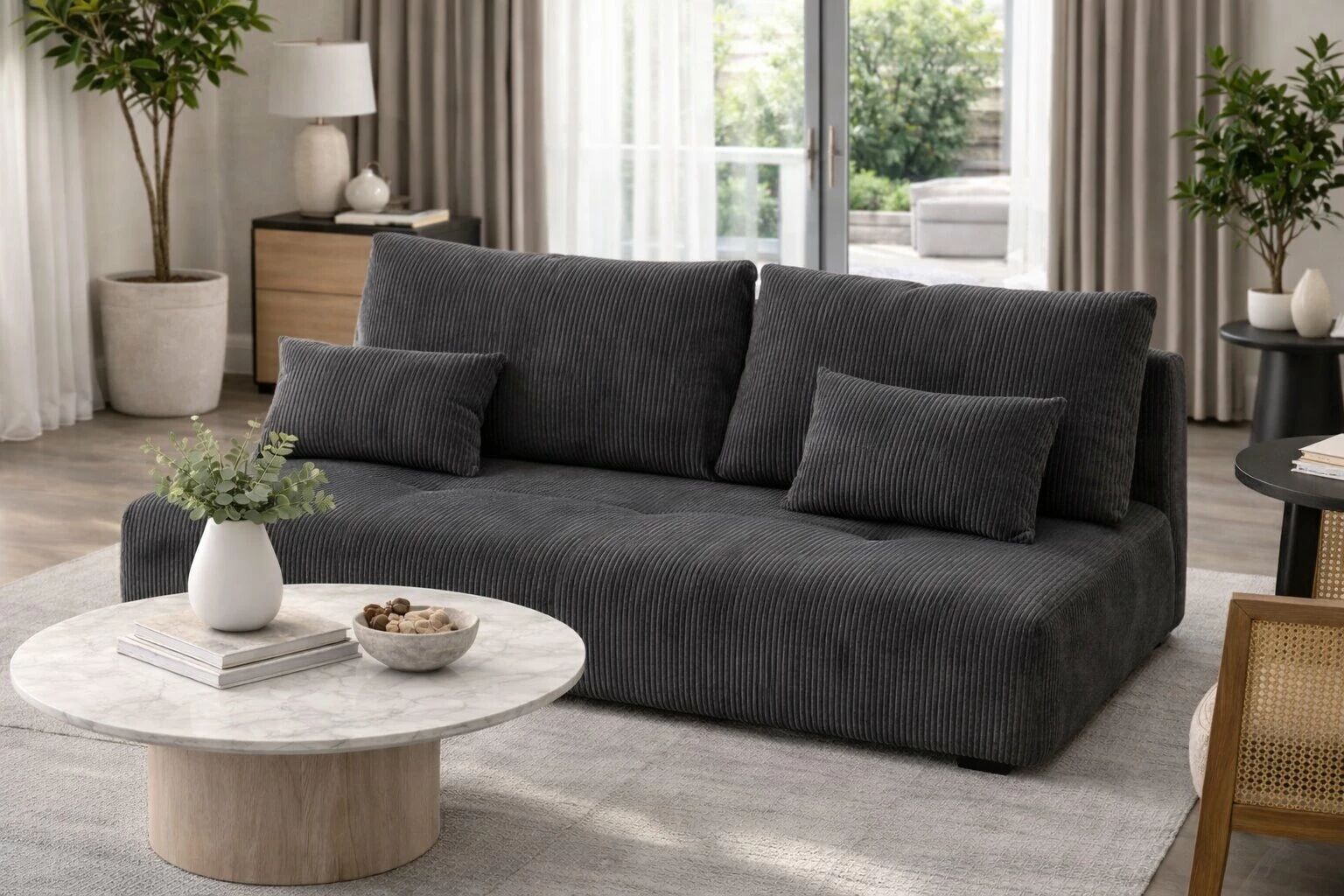 BRENDON - Banquette 3 places � Tissu LINCOLN 03 Ivoire