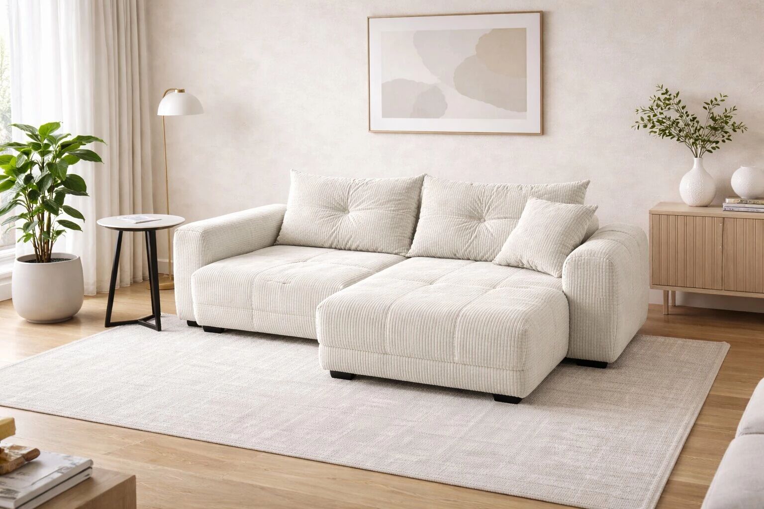 BRENDON - Canap&eacute; d�angle 3 places avec m&eacute;ridienne, convertible gigogne et angle r&eacute;versible.