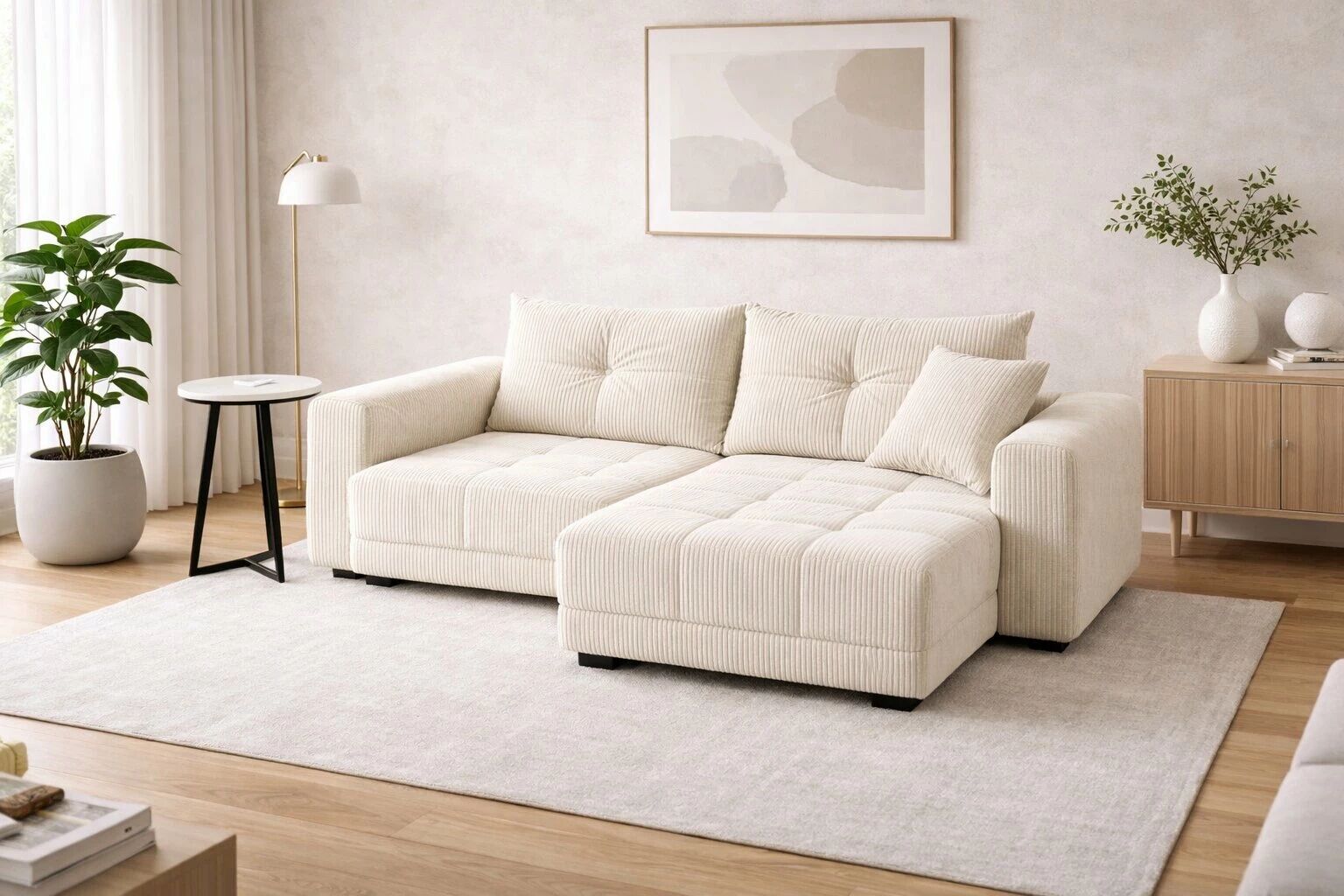 BRENDON - Canap&eacute; d�angle 3 places avec m&eacute;ridienne, convertible gigogne et angle r&eacute;versible.