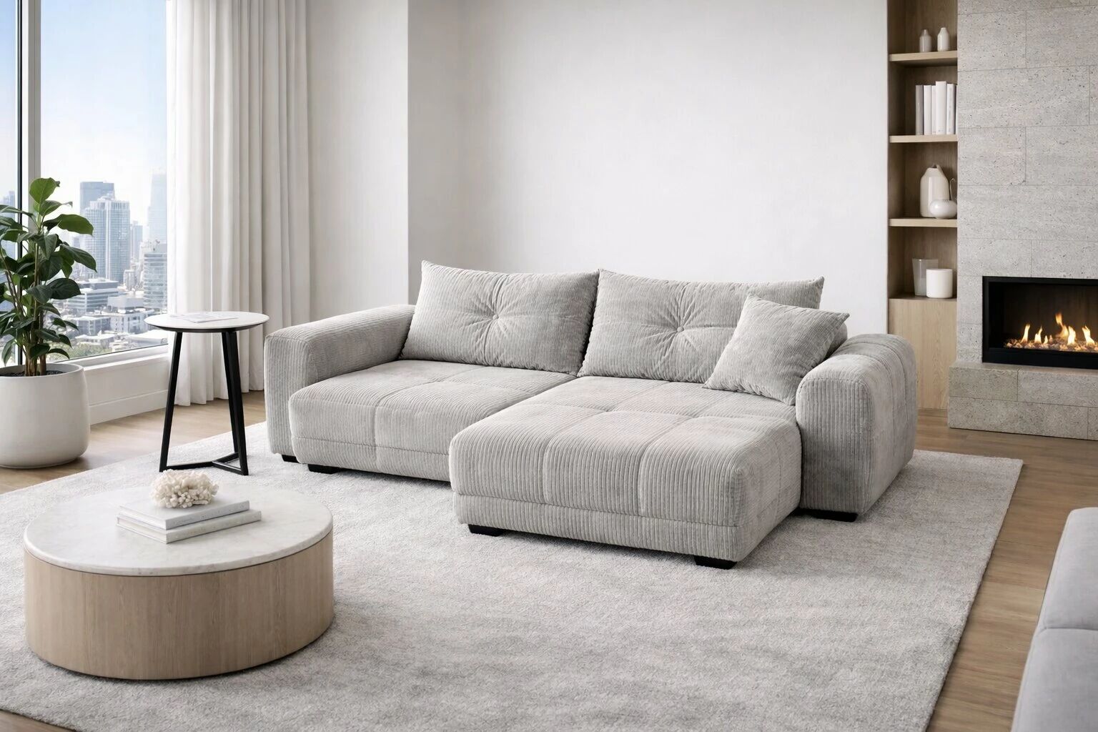 BRENDON - Canap&eacute; d�angle 3 places avec m&eacute;ridienne, convertible gigogne et angle r&eacute;versible.