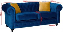 Canapé chesterfield HILTON 2 places en tissu velours TIFFANY