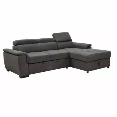 CAPRI, Canap� d\'angle droit, convertible Gigogne 2 places avec Chaise longue en tissu Nabucco