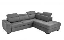 CAPRI II, Canapé convertible gigogne, Grand Angle Droite + pouf coffre Velours gris