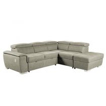 CAPRI II, Canapé convertible gigogne, Grand Angle Droite ou gauche + pouf coffre Tissu double polyester