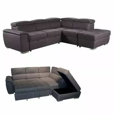 CAPRI II, Canap� convertible gigogne, Grand Angle Droite ou gauche + pouf coffre Tissu double polyester