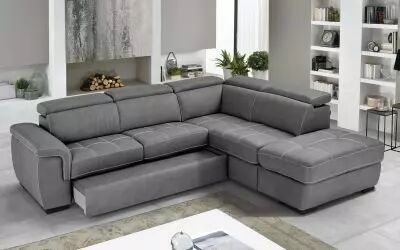 CAPRI II, Canap� convertible gigogne, Grand Angle gauche + pouf coffre Tissu double polyester