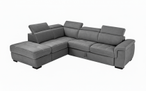 CAPRI II, Canapé convertible gigogne, Grand Angle gauche + pouf coffre Velours gris