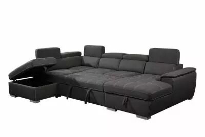 CAPRI U, Canap� Grand Angle panoramique convertible Gigogne, Rev�tement Tissu Polyester, avec m�ridienne droite + 2 places et po