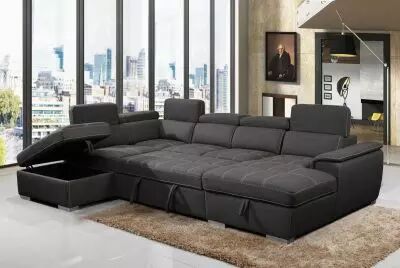 CAPRI U, Canap� Grand Angle panoramique convertible Gigogne, Rev�tement Tissu Polyester, avec m�ridienne droite + 2 places et po