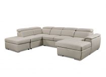 CAPRI U, Canapé Grand Angle panoramique convertible Gigogne, Revêtement Tissu Polyester, avec méridienne droite + 2 places et po