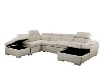 CAPRI U, Canapé Grand Angle panoramique convertible Gigogne, Revêtement Tissu Polyester, avec méridienne droite + 2 places et po