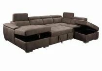 CAPRI U, Canap&eacute; Grand Angle panoramique convertible Gigogne, Rev&ecirc;tement Tissu Polyester, avec m&eacute;ridienne gauche + 2 places et po