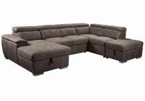 CAPRI U, Canap&eacute; Grand Angle panoramique convertible Gigogne, Rev&ecirc;tement Tissu Polyester, avec m&eacute;ridienne gauche + 2 places et po