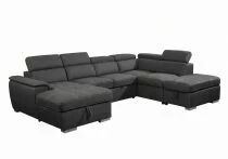 CAPRI U, Canap&eacute; Grand Angle panoramique convertible Gigogne, Rev&ecirc;tement Tissu Polyester, avec m&eacute;ridienne gauche + 2 places et po