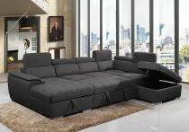 CAPRI U, Canap&eacute; Grand Angle panoramique convertible Gigogne, Rev&ecirc;tement Tissu Polyester, avec m&eacute;ridienne gauche + 2 places et po