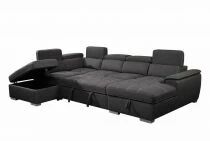 CAPRI U, Canap&eacute; Grand Angle panoramique convertible Gigogne, Rev&ecirc;tement Tissu Polyester, avec m&eacute;ridienne droite + 2 places et po