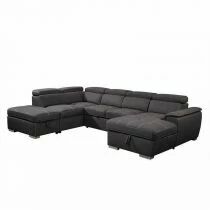 CAPRI U, Canap&eacute; Grand Angle panoramique convertible Gigogne, Rev&ecirc;tement Tissu Polyester, avec m&eacute;ridienne droite + 2 places et po