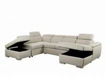 CAPRI U, Canap&eacute; Grand Angle panoramique convertible Gigogne, Rev&ecirc;tement Tissu Polyester, avec m&eacute;ridienne droite + 2 places et po