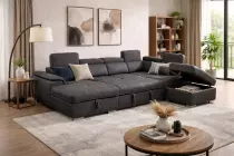 CAPRI U meridienne DROITE +2ap Sofa/Bed Leather Gel BLACK