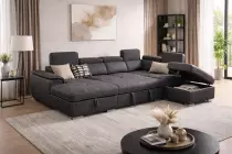 CAPRI U meridienne DROITE +2ap Sofa/Bed Leather Gel BLACK
