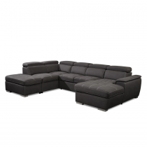CAPRI U meridienne GAUCHE +2ap Sofa/Bed Leather Gel BLACK