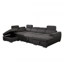 CAPRI U meridienne GAUCHE +2ap Sofa/Bed Leather Gel BLACK